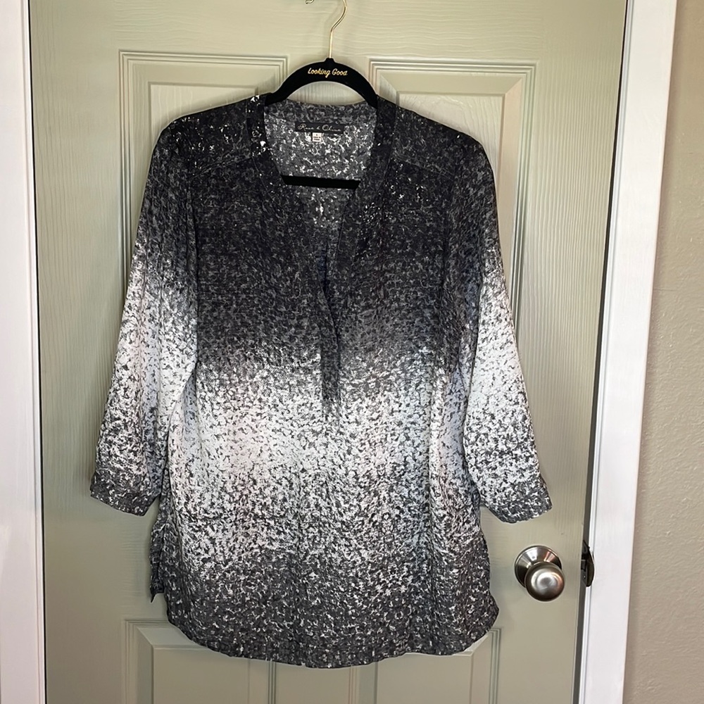 Mysterious Ombré Gray Toned Rose and Olive Blouse.